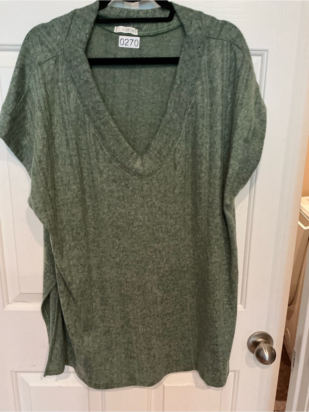 Relaxed V-Neck Sweater Top - Olive Green